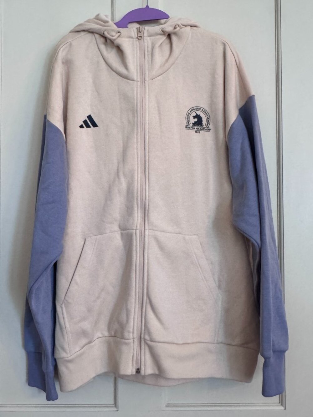 Adidas Womens Boston Marathon 2023 Zip Up Purple Cream Hoodie Size XL NWT
